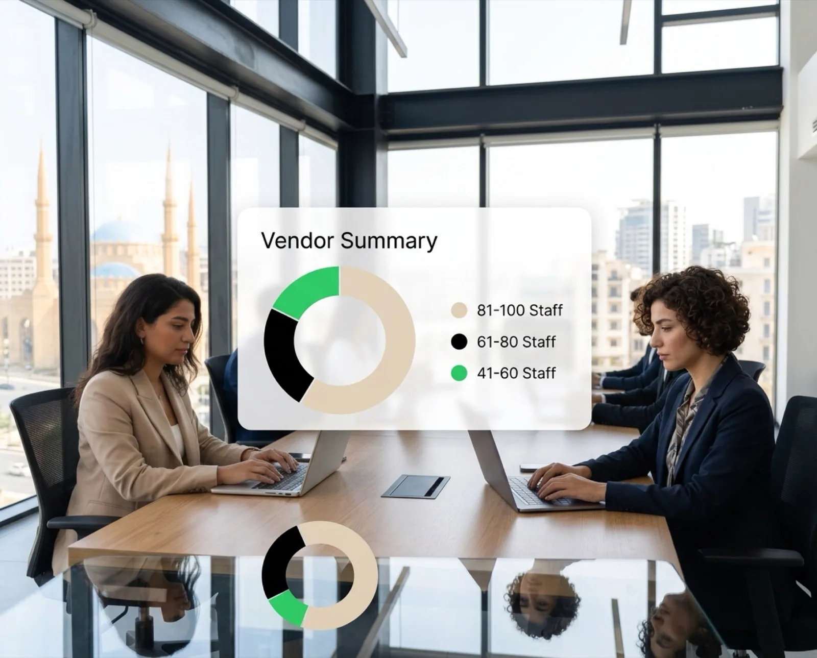 Consultants working alongside a talent analytics dashboard